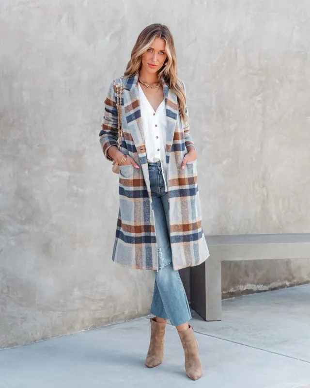 Brisk Rain Strolls Pocketed Plaid Coat sold by Vici