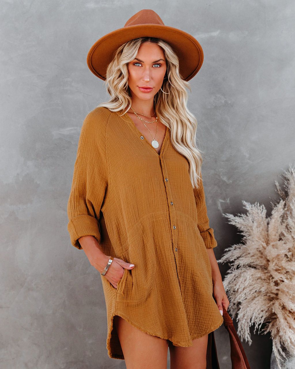 Kennedy Cotton Pocketed Button Down Tunic - Curry - FINAL SALE sold by Vici product image thumbnail 8