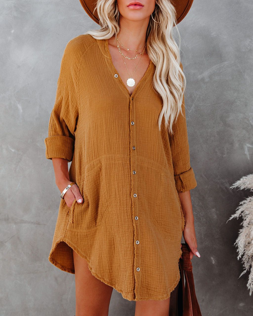 Kennedy Cotton Pocketed Button Down Tunic - Curry - FINAL SALE sold by Vici product image thumbnail 6