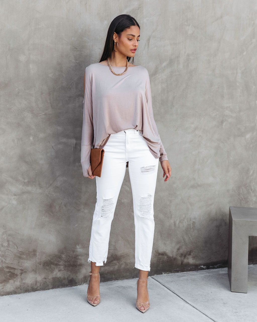 Cadillac Cutout Long Sleeve Top - Mocha - FINAL SALE sold by Vici