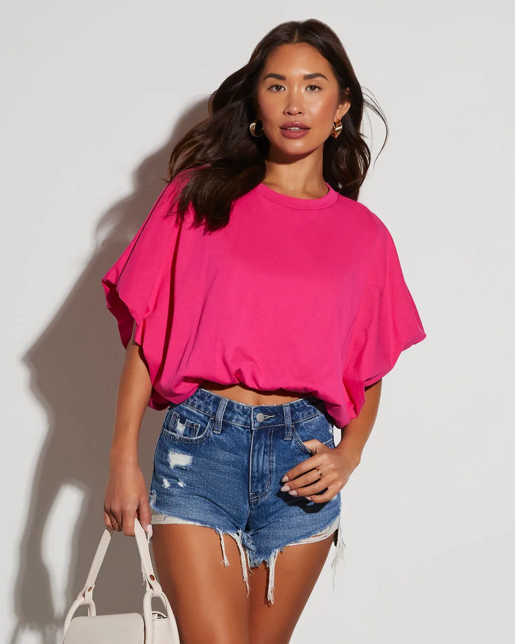 Kaylee Bubble Hem Cotton Crop Top sold by Vici