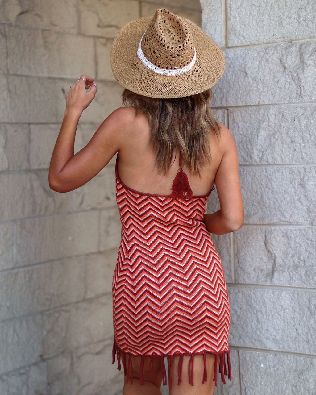 Mission Bay Chevron Knit Fringe Mini Dress - FINAL SALE sold by Vici product image thumbnail 4