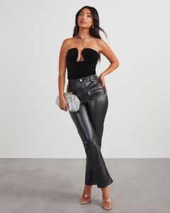 Jazlynn Velvet Strapless Ruched Cutout Bodysuit - Black sold by Vici