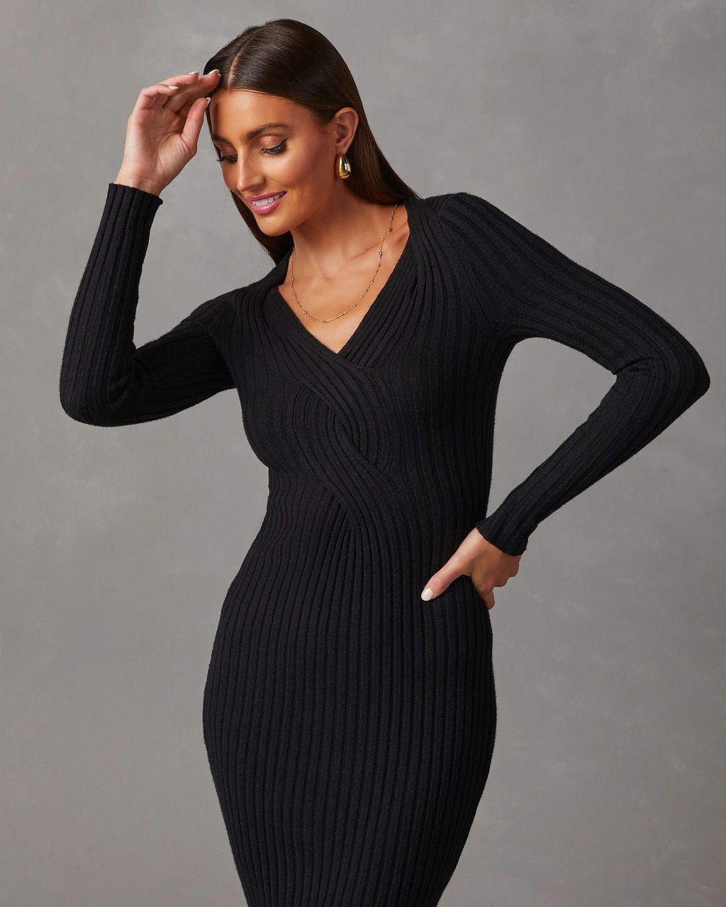My Sweet Time V-Neck Midi Sweater Dress - Black - SALE sold by Vici product image thumbnail 2