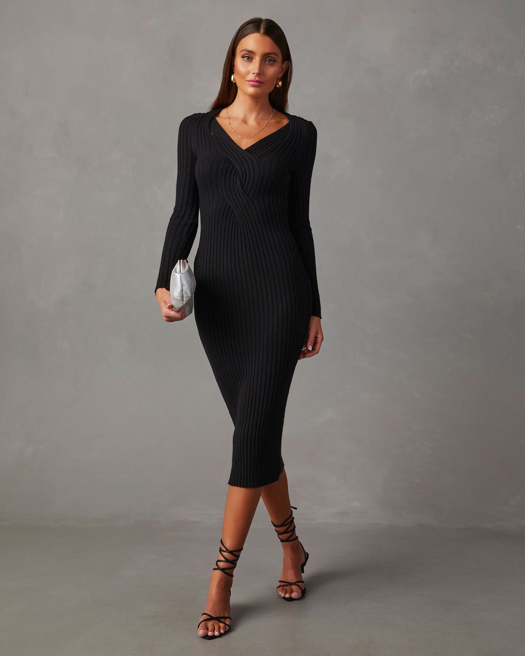 My Sweet Time V-Neck Midi Sweater Dress - Black - SALE sold by Vici product image thumbnail 6