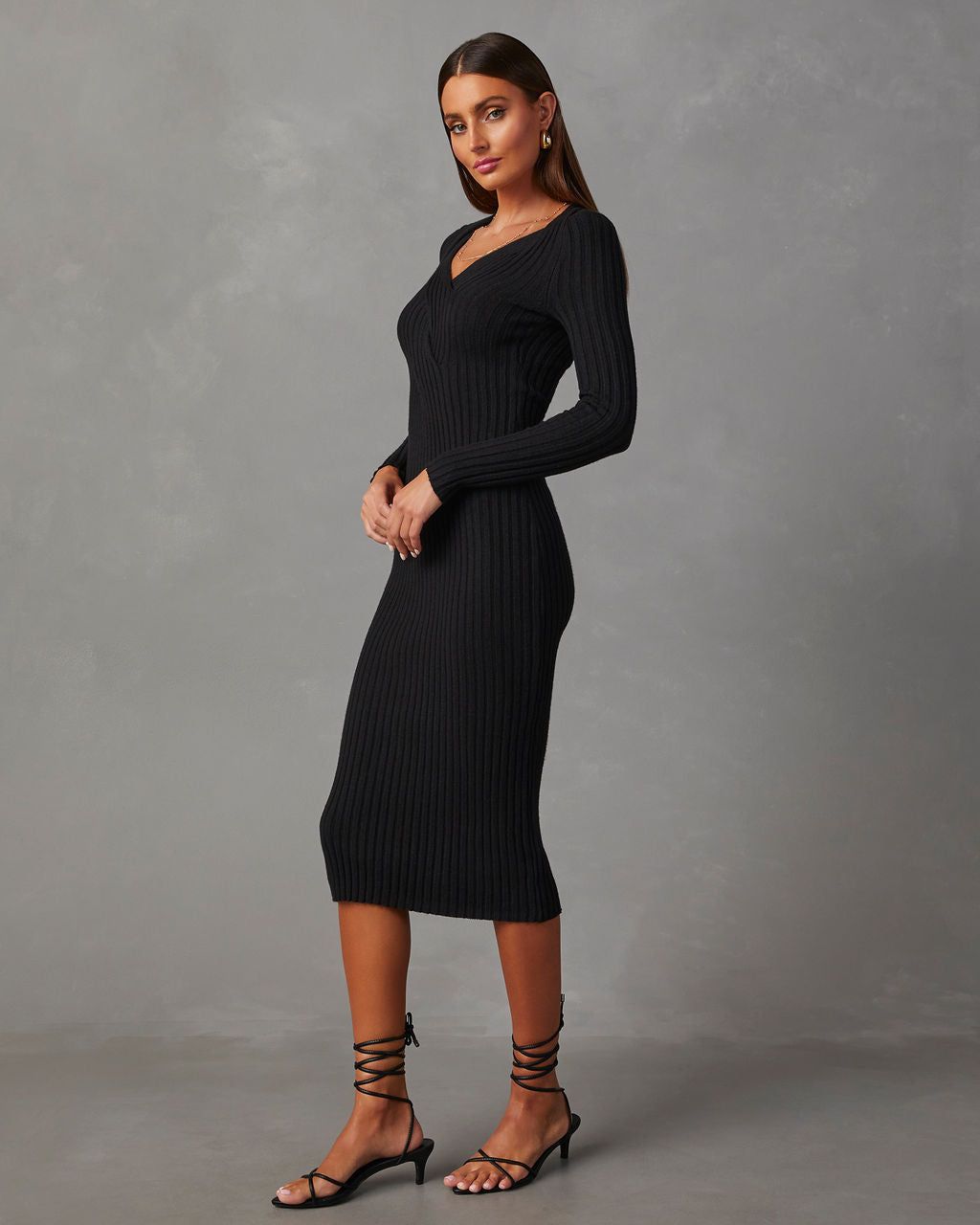 My Sweet Time V-Neck Midi Sweater Dress - Black - SALE sold by Vici product image thumbnail 3