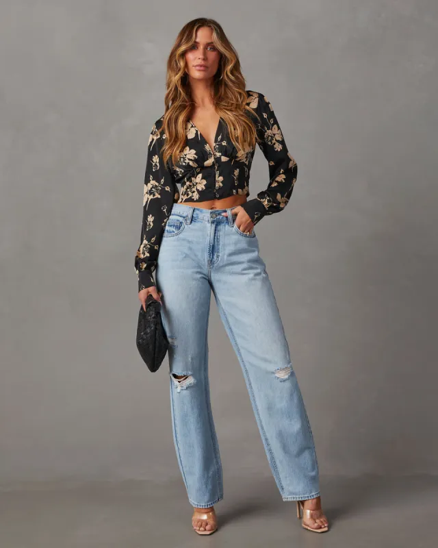 Got The Look Satin Floral Long Sleeve Top sold by Vici