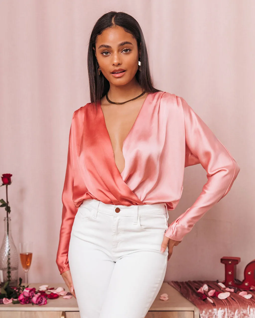 Two Sides Satin Drape Bodysuit sold by Vici
