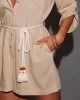 Vivian Linen Blend Rope Belt Buttoned Romper sold by Vici