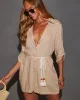 Vivian Linen Blend Rope Belt Buttoned Romper sold by Vici