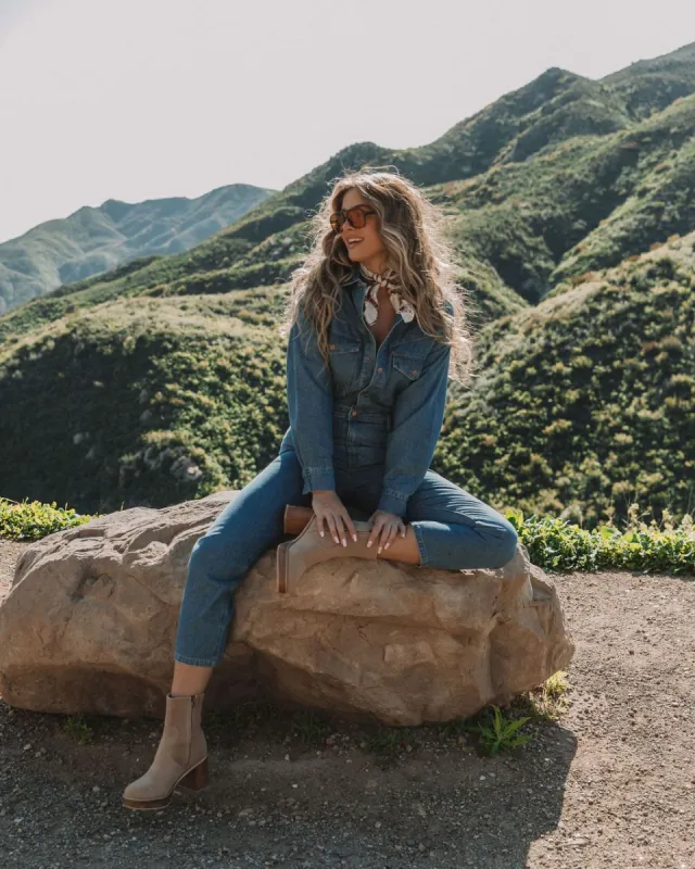 Barcelona Utility Denim Jumpsuit sold by Vici