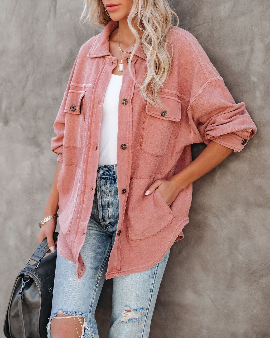 Carrara Cotton Blend Pocketed Shacket - Dry Rose - FINAL SALE sold by Vici product image thumbnail 6
