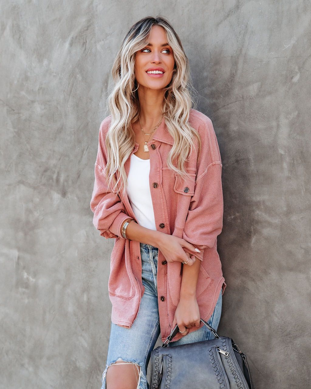 Carrara Cotton Blend Pocketed Shacket - Dry Rose - FINAL SALE sold by Vici product image thumbnail 8