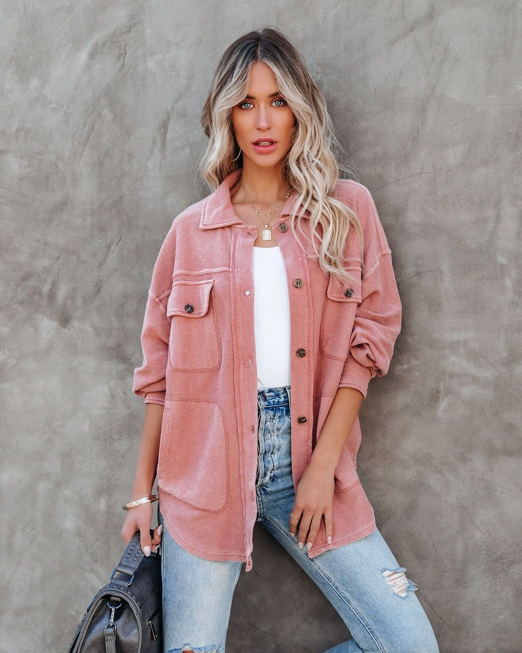 Carrara Cotton Blend Pocketed Shacket - Dry Rose - FINAL SALE sold by Vici product image thumbnail 10