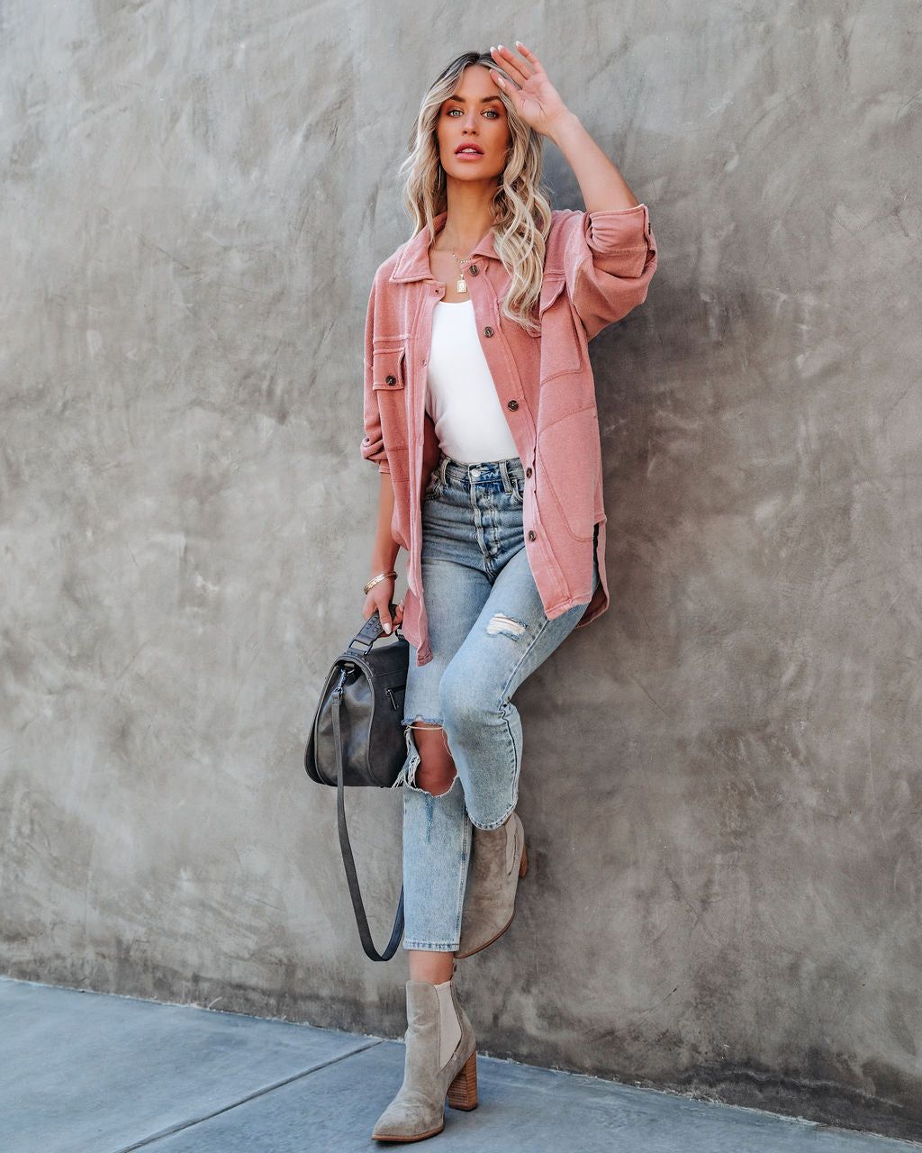 Carrara Cotton Blend Pocketed Shacket - Dry Rose - FINAL SALE sold by Vici product image thumbnail 9