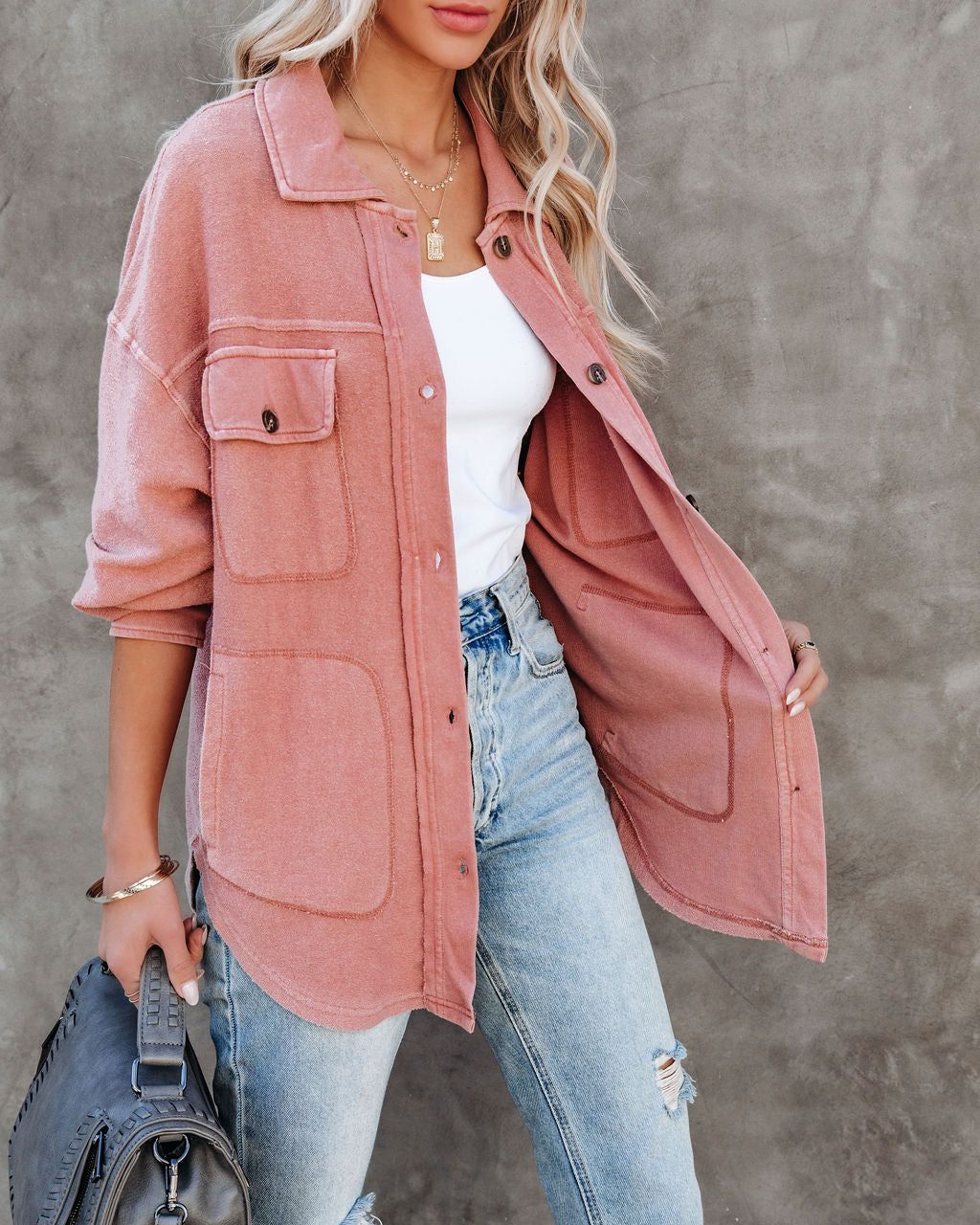 Carrara Cotton Blend Pocketed Shacket - Dry Rose - FINAL SALE sold by Vici product image thumbnail 5