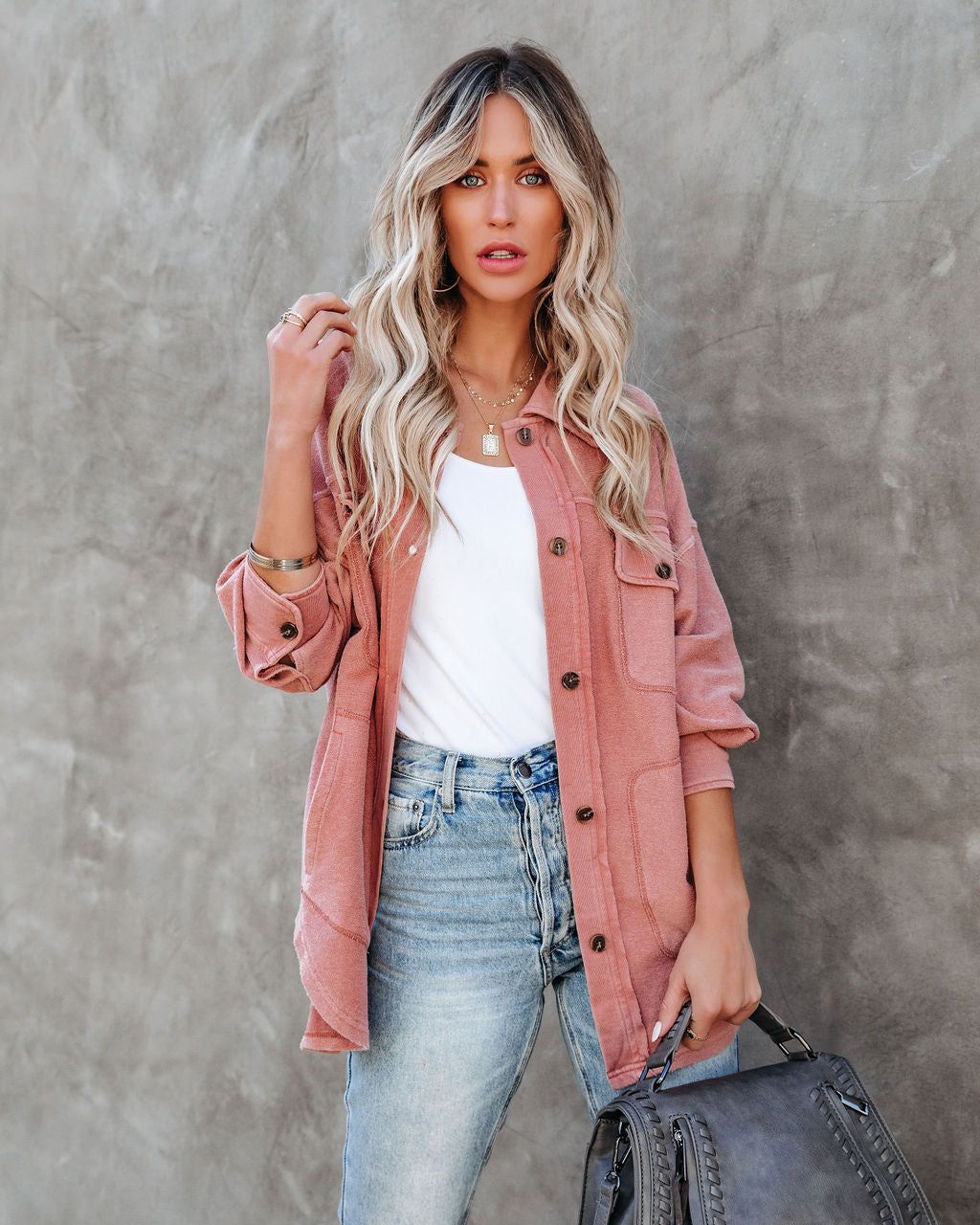 Carrara Cotton Blend Pocketed Shacket - Dry Rose - FINAL SALE sold by Vici
