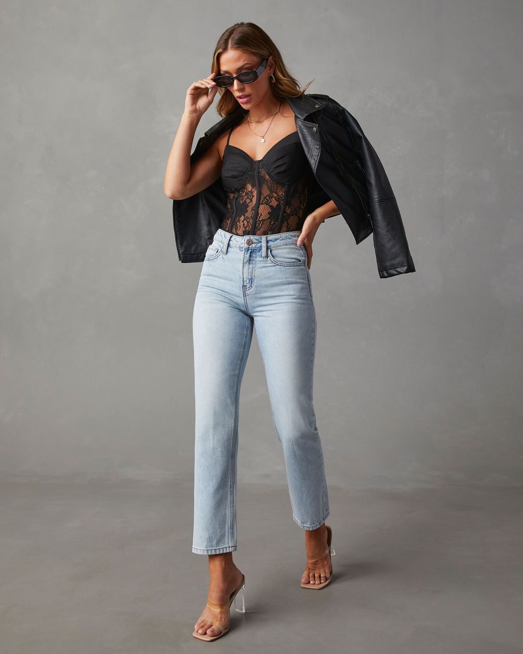 Sherman High Rise Straight Leg Jeans - Light Wash sold by Vici