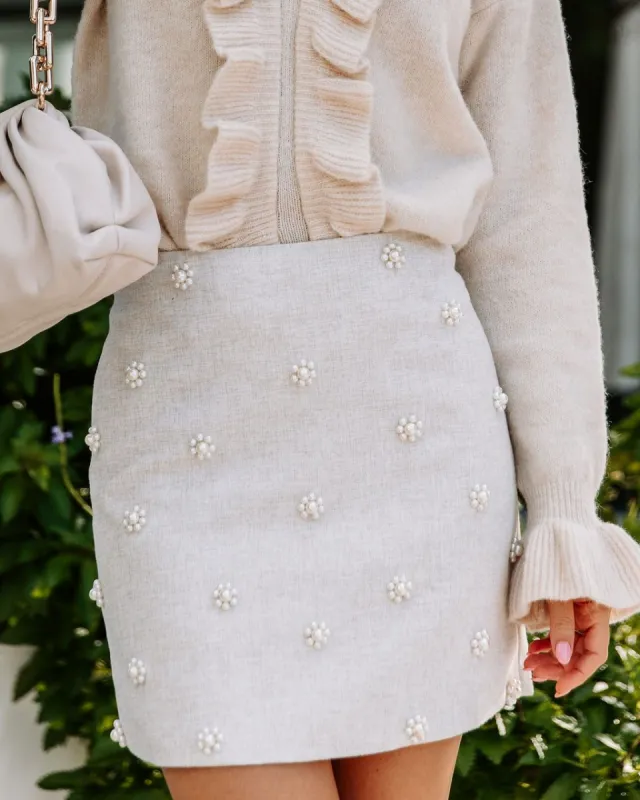 Graceful And Delicate Pearl Embellished Mini Skirt sold by Vici