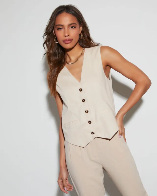 Joslyn Button Down Sleeveless Vest sold by Vici