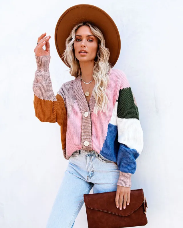 Glee Button Front Colorblock Cardigan - Pink Multi sold by Vici