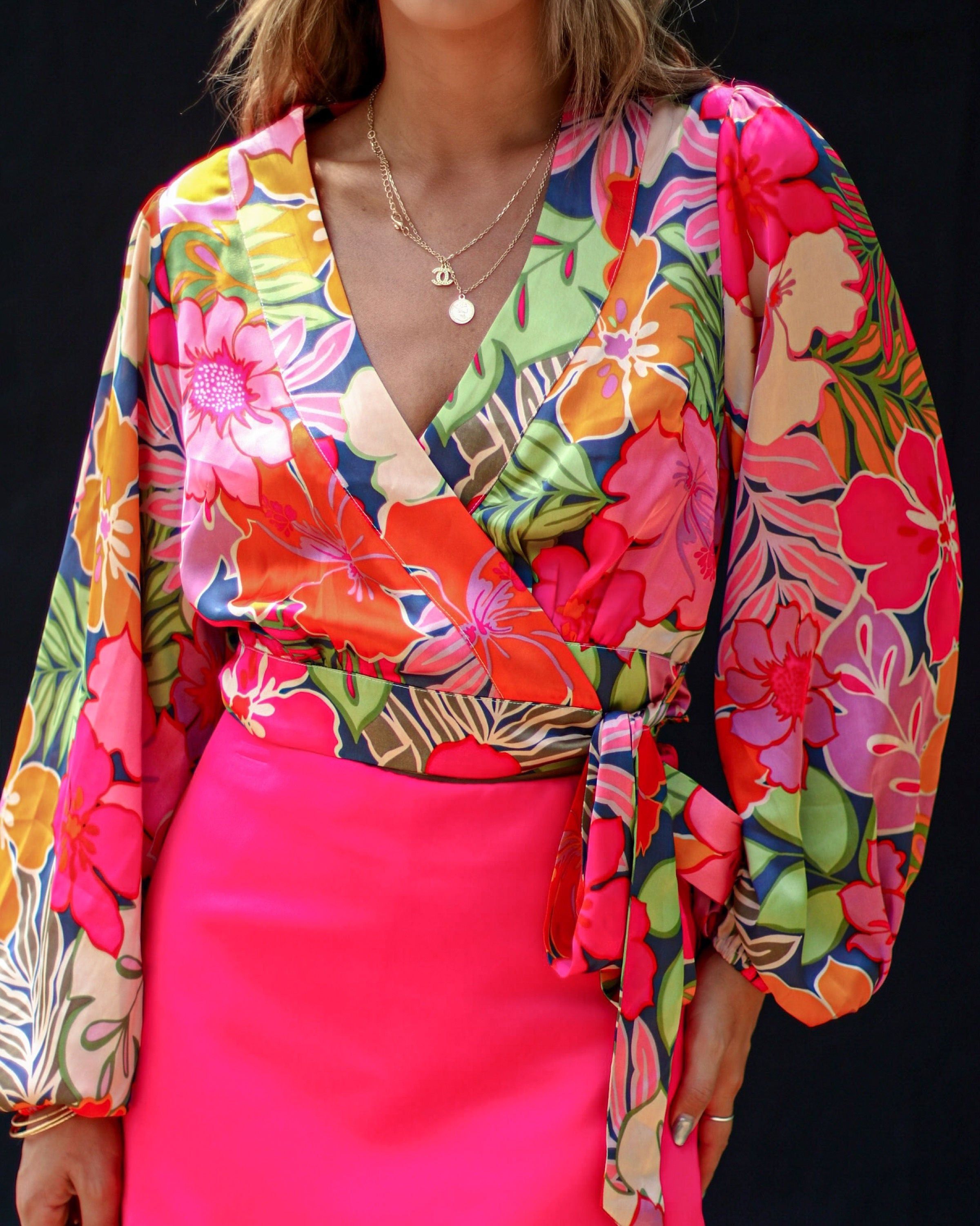 Summer Villa Party Satin Floral Wrap Top - Multi sold by Vici product image thumbnail 5