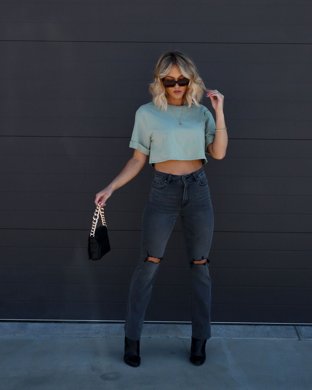 Charlize Cotton Cropped Tee - Sage - LAST CHANCE sold by Vici