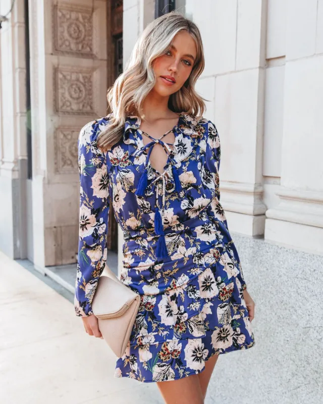 Pay It Forward Floral Satin Tassel Tie Mini Dress - FINAL SALE made by Vici