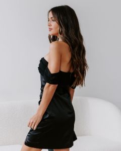 Midnight Belle Satin Off The Shoulder Mini Dress sold by Vici