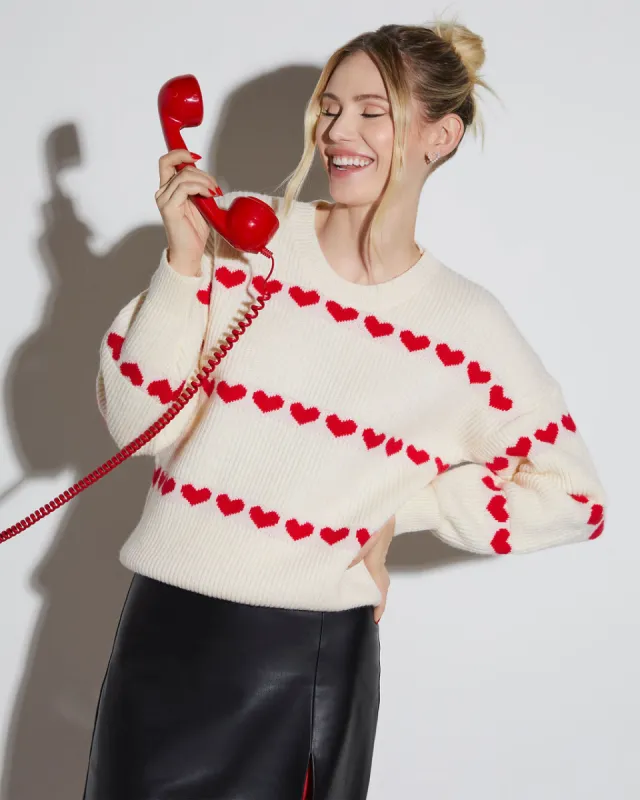 My Valentine Oversized Striped Heart Sweater sold by Vici