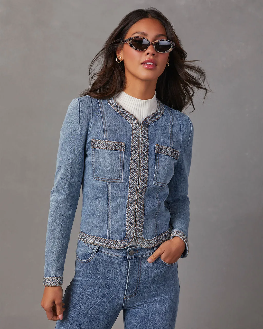 Farrow Braided Denim Tailored Jacket sold by Vici product image thumbnail 5