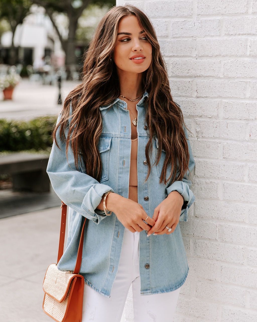 Lassie Button Down Denim Shacket - Light Wash - FINAL SALE sold by Vici product image thumbnail 8