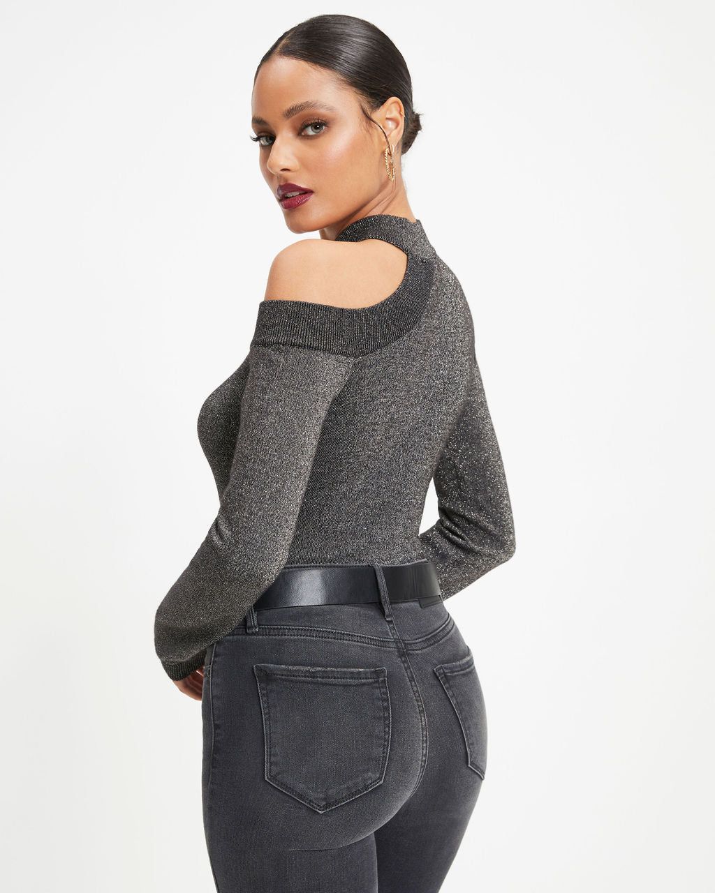 Stronger Than You Knit Metallic Cutout Bodysuit sold by Vici product image thumbnail 4