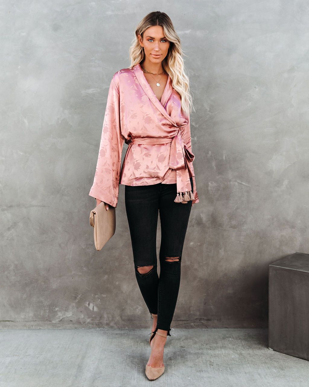 Arlow Satin Embossed Wrap Blouse - Rose - FINAL SALE sold by Vici product image thumbnail 8