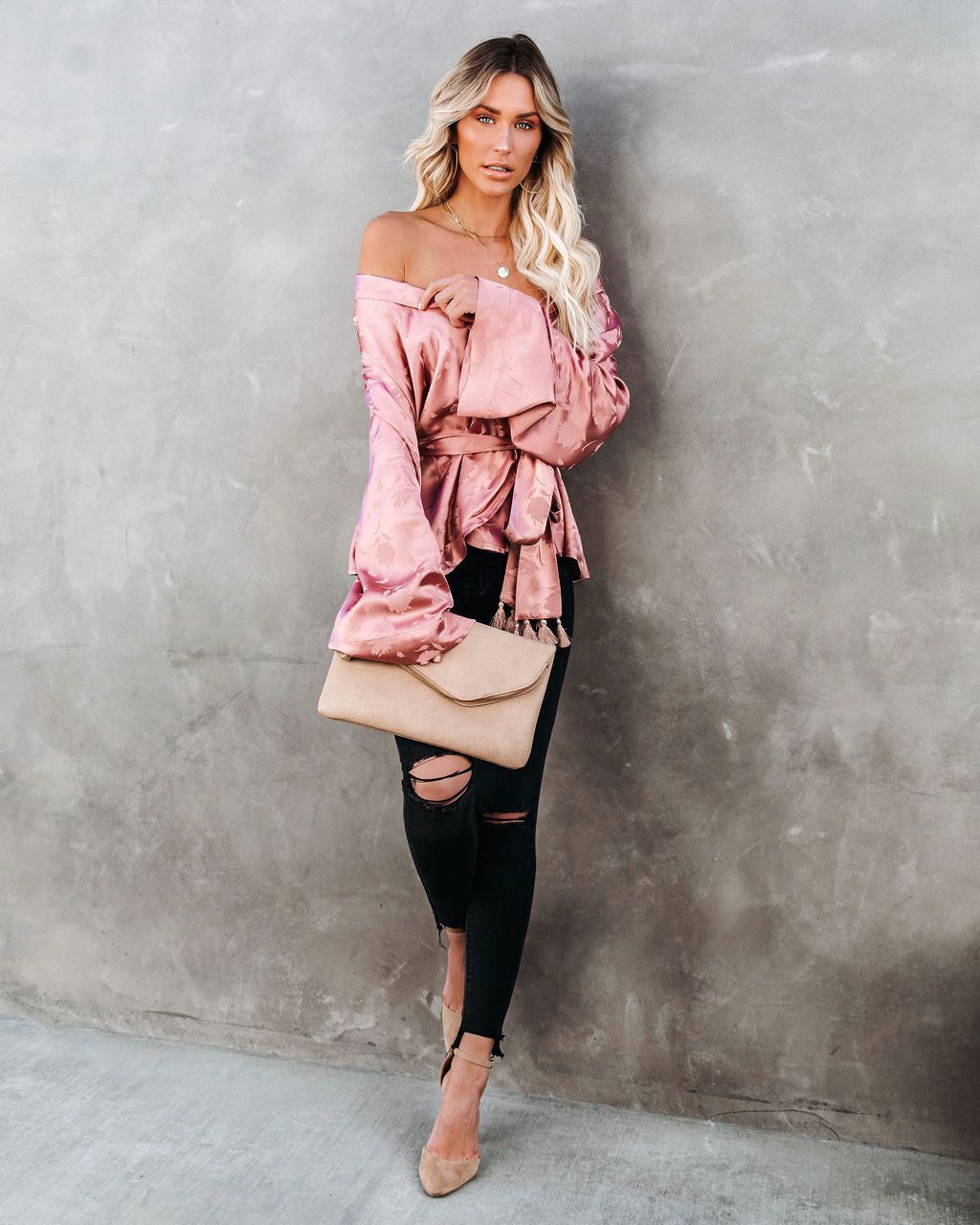 Arlow Satin Embossed Wrap Blouse - Rose - FINAL SALE sold by Vici product image thumbnail 10