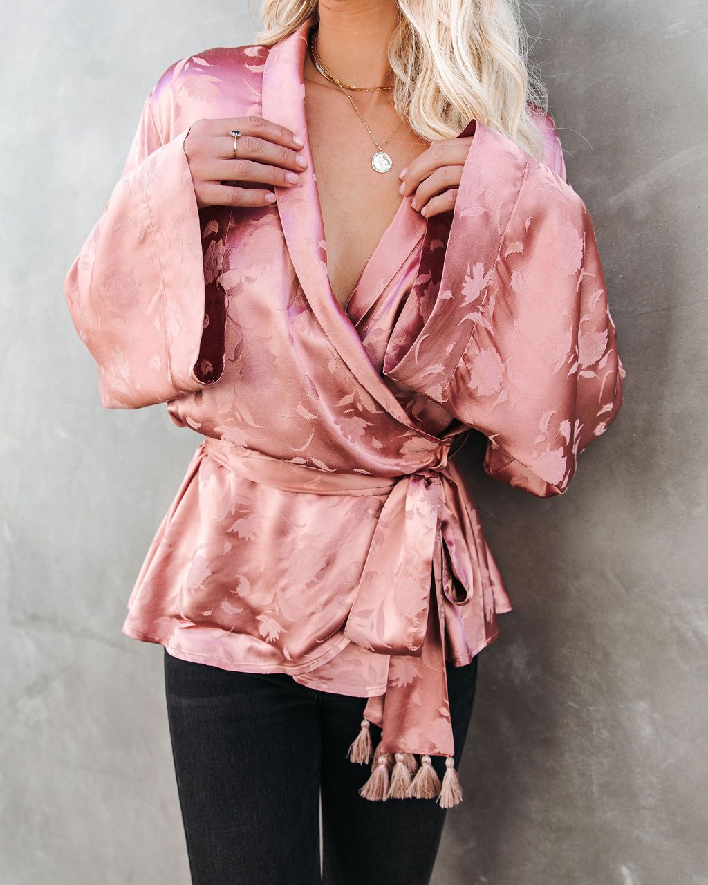 Arlow Satin Embossed Wrap Blouse - Rose - FINAL SALE sold by Vici product image thumbnail 9