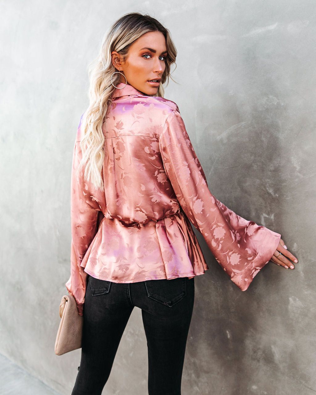 Arlow Satin Embossed Wrap Blouse - Rose - FINAL SALE sold by Vici product image thumbnail 2