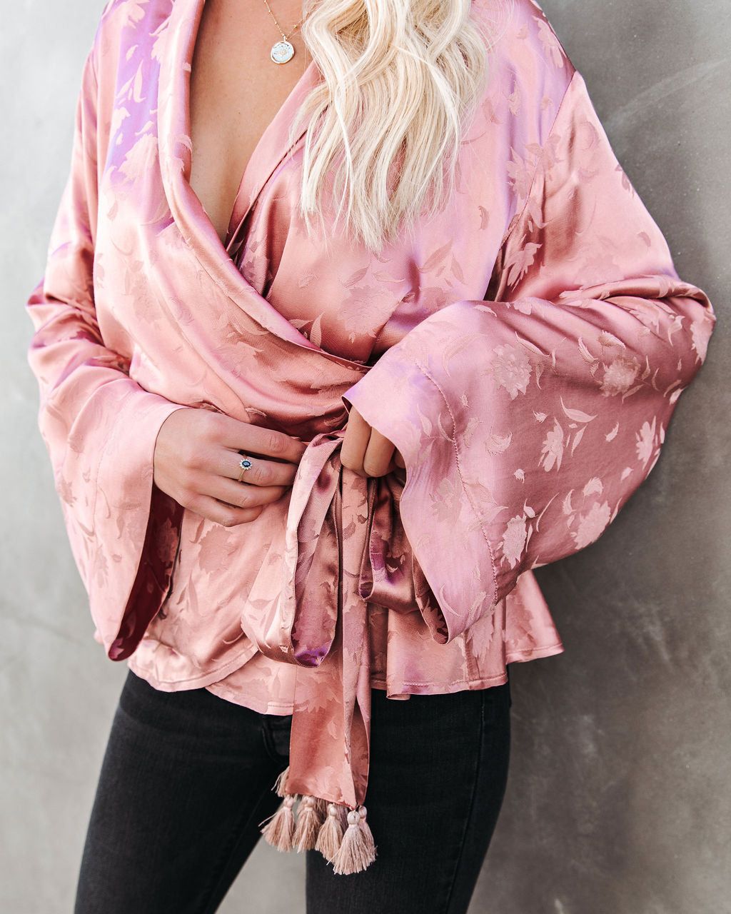 Arlow Satin Embossed Wrap Blouse - Rose - FINAL SALE sold by Vici product image thumbnail 11