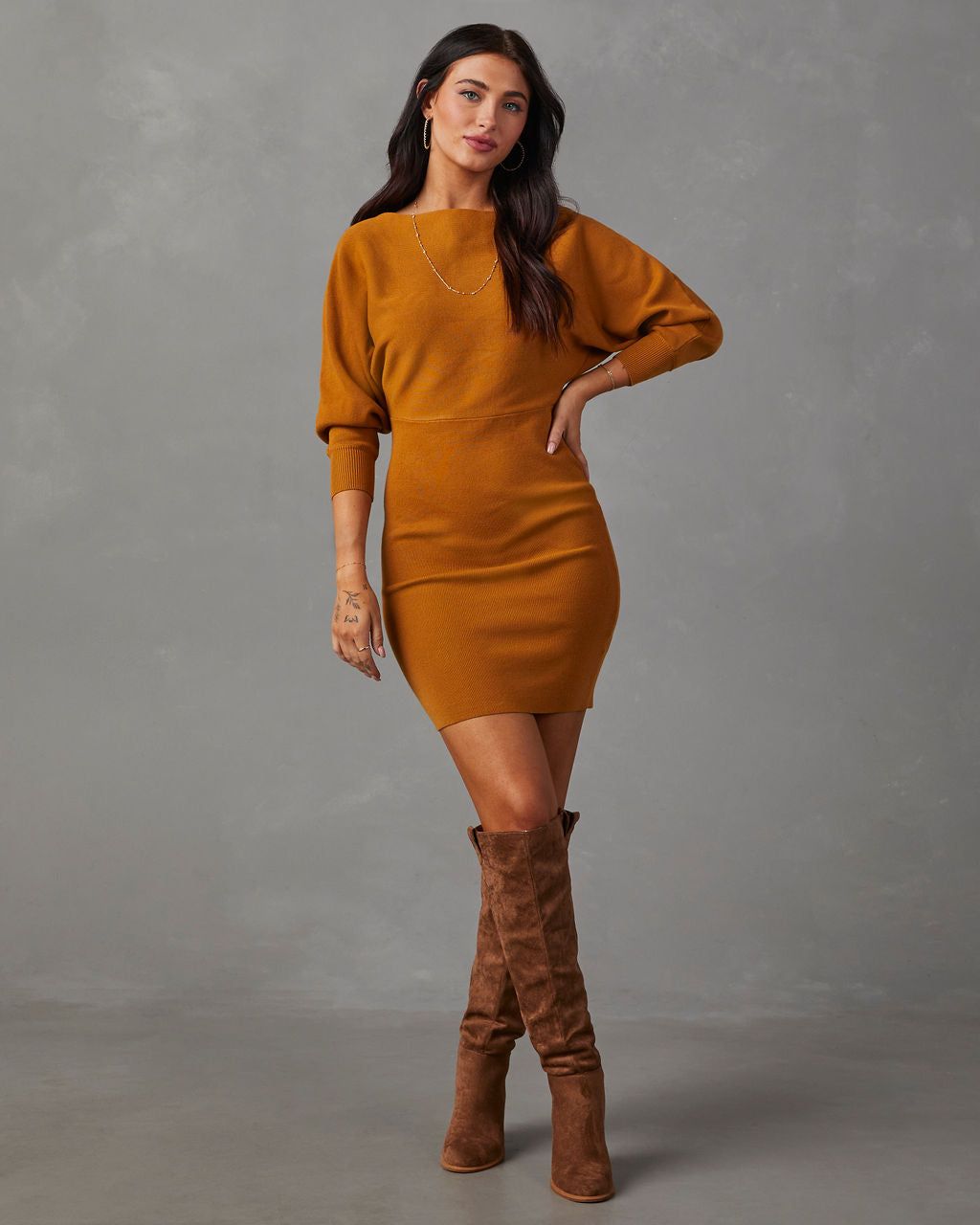 Geraldine Long Sleeve Mini Dress - Brown sold by Vici product image thumbnail 5