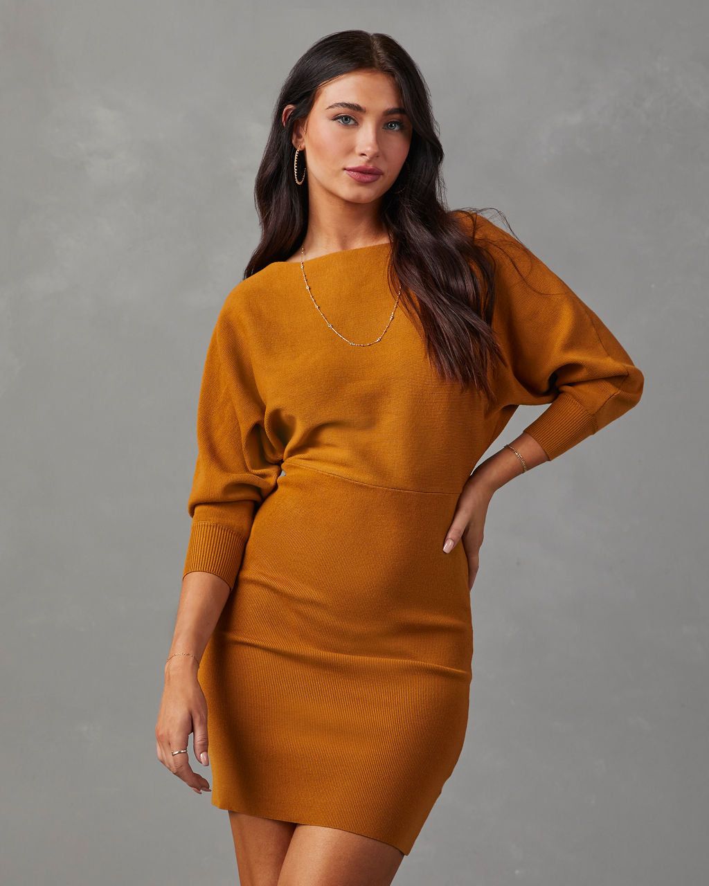 Geraldine Long Sleeve Mini Dress - Brown sold by Vici product image thumbnail 2