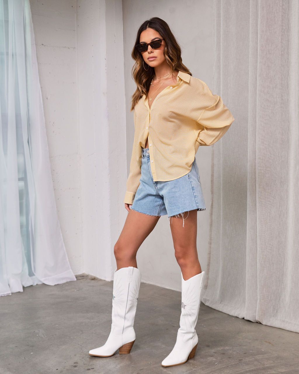 Maye Cotton Gingham Cotton Blend Button Down Top - Yellow - FINAL SALE sold by Vici product image thumbnail 5