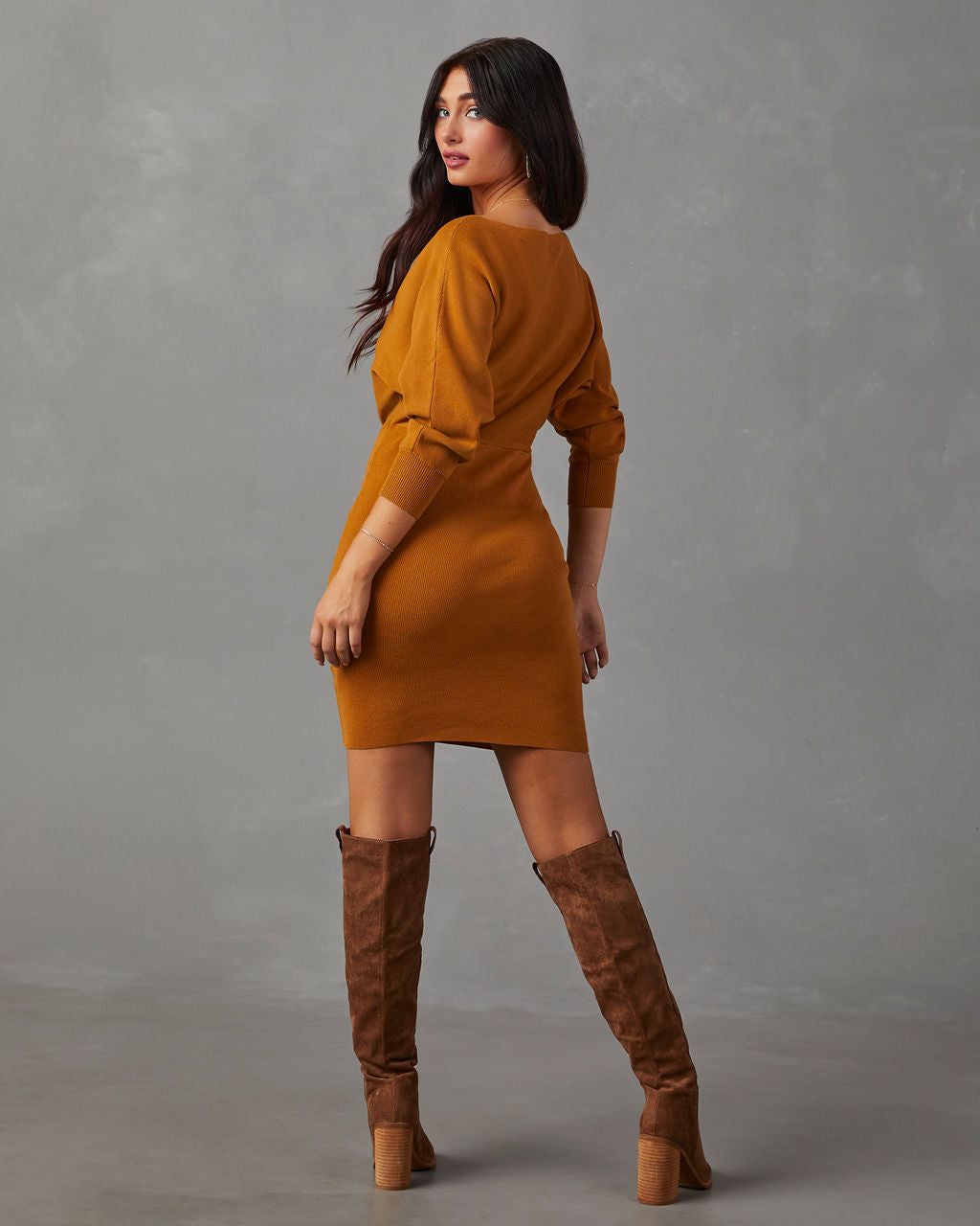 Geraldine Long Sleeve Mini Dress - Brown sold by Vici product image thumbnail 4
