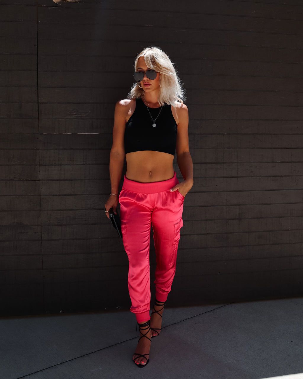 Style File Satin Cargo Joggers - Fuchsia sold by Vici product image thumbnail 5