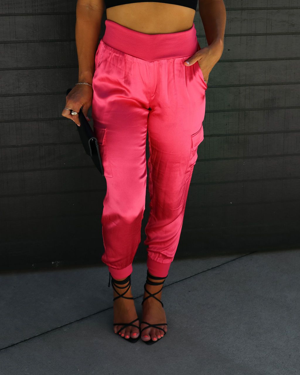 Style File Satin Cargo Joggers - Fuchsia sold by Vici product image thumbnail 6