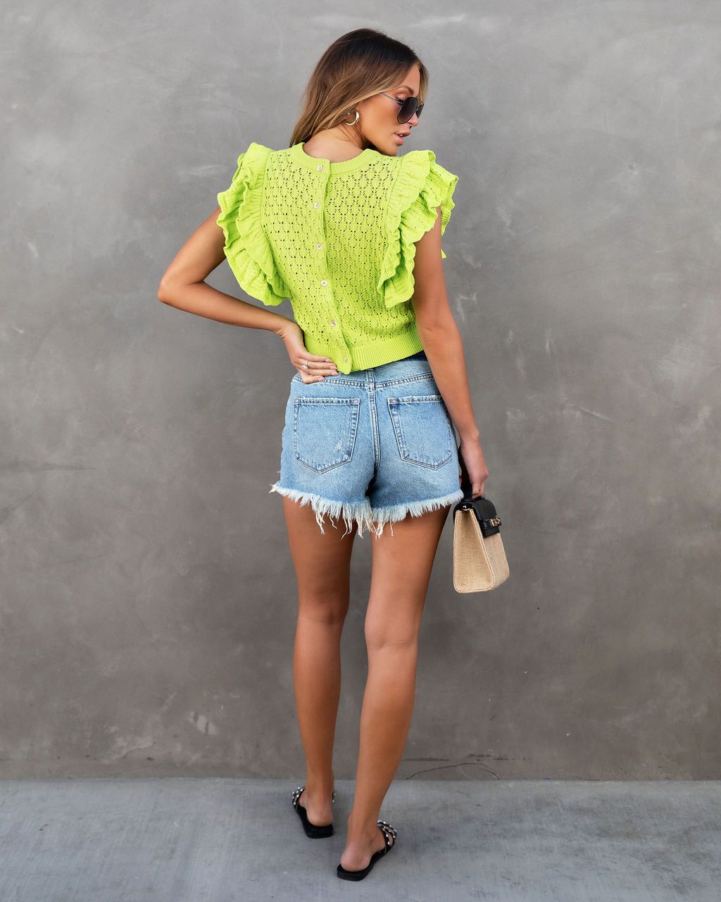 Island Breeze Knit Cotton Blend Flutter Sleeve Top sold by Vici product image thumbnail 5