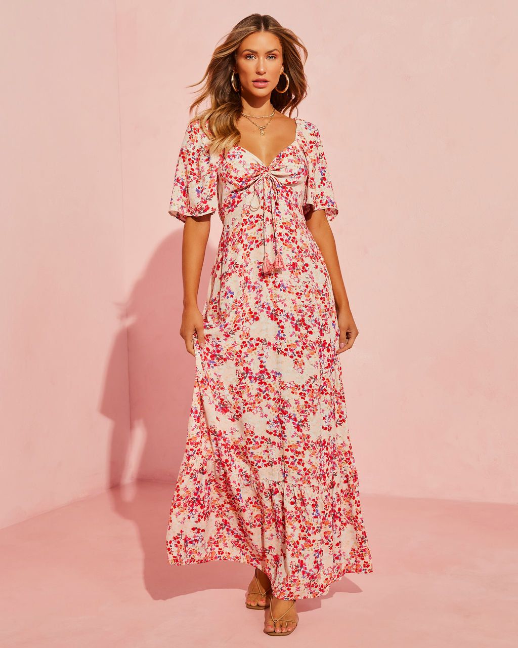 Keana Floral Maxi Dress - Blush/Red - LAST CHANCE sold by Vici