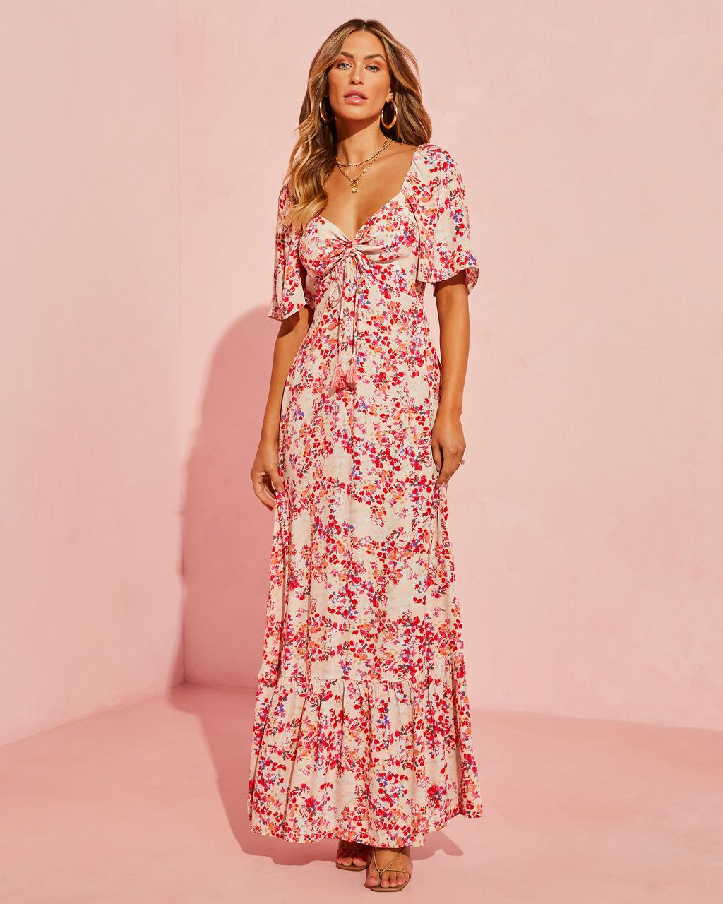 Keana Floral Maxi Dress - Blush/Red - LAST CHANCE sold by Vici product image thumbnail 5