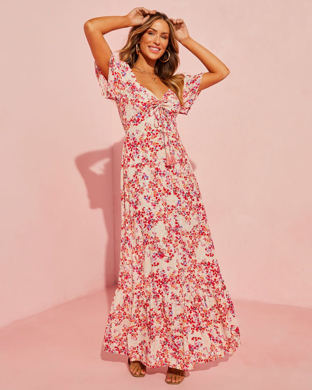 Keana Floral Maxi Dress - Blush/Red - LAST CHANCE sold by Vici product image thumbnail 4
