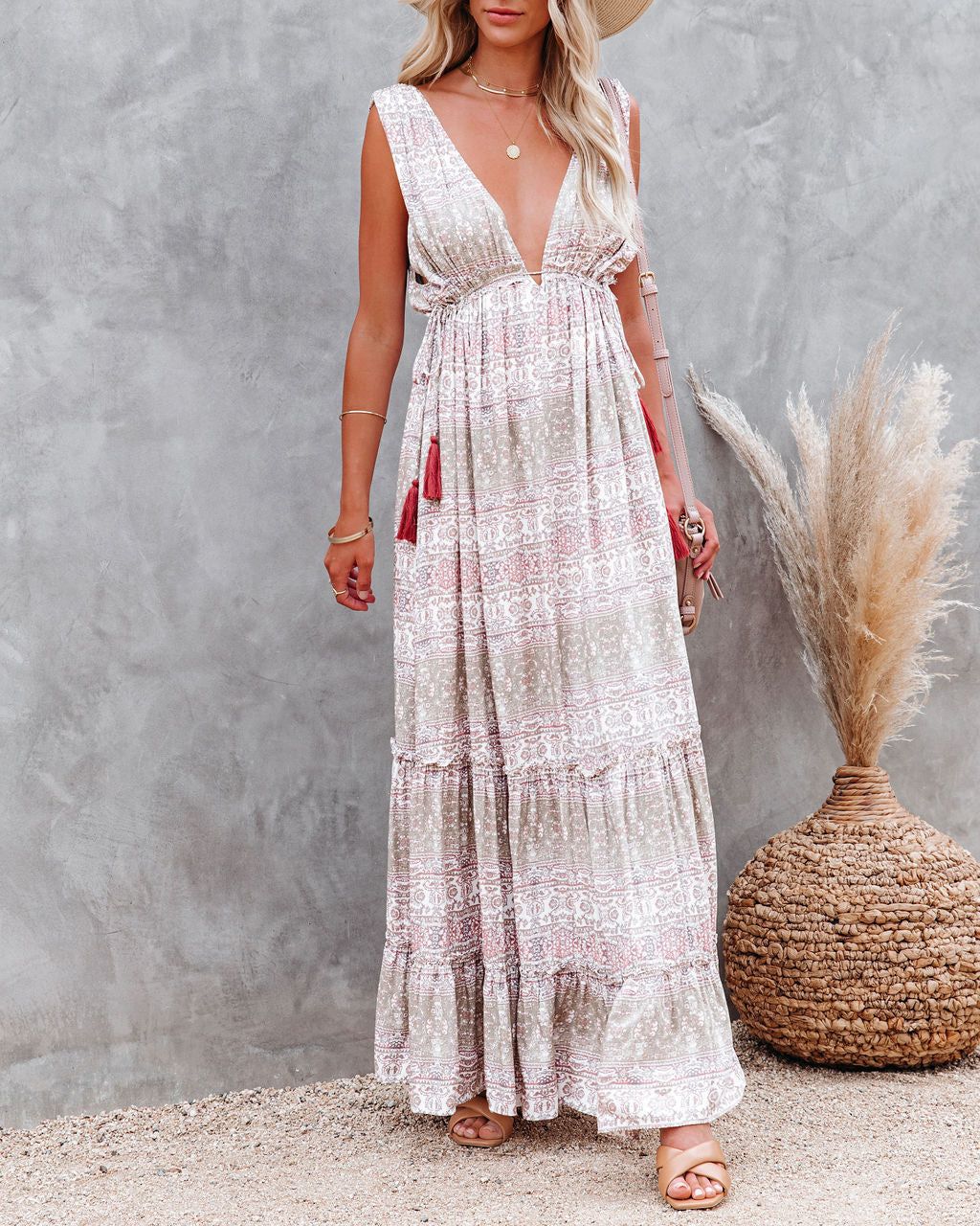 Mary Printed Tassel Tie Maxi Dress - FINAL SALE sold by Vici product image thumbnail 3