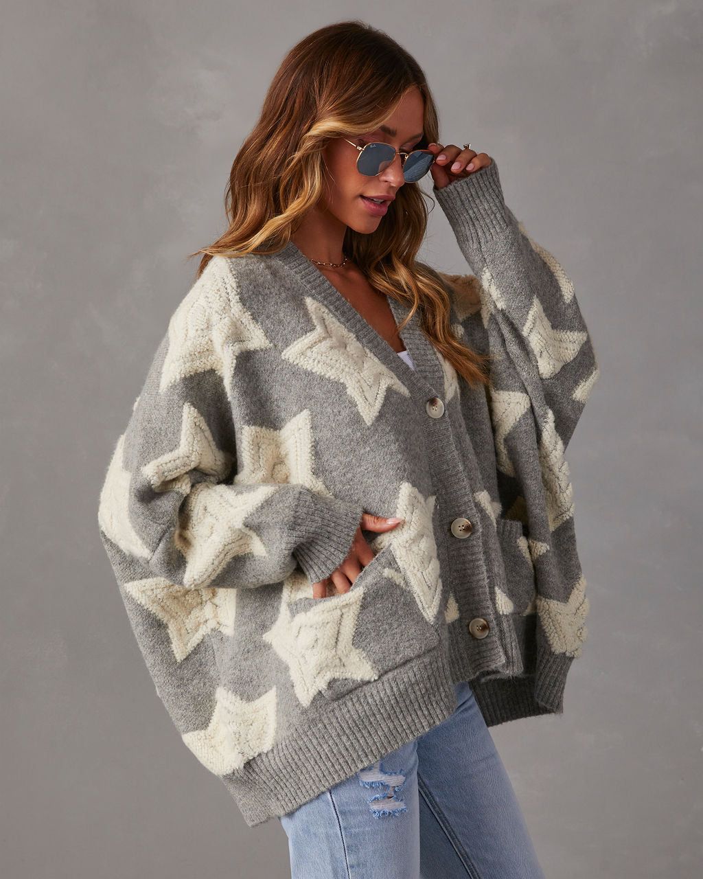 Chasing The Stars Pocketed Oversized Cardigan - Grey sold by Vici product image thumbnail 3